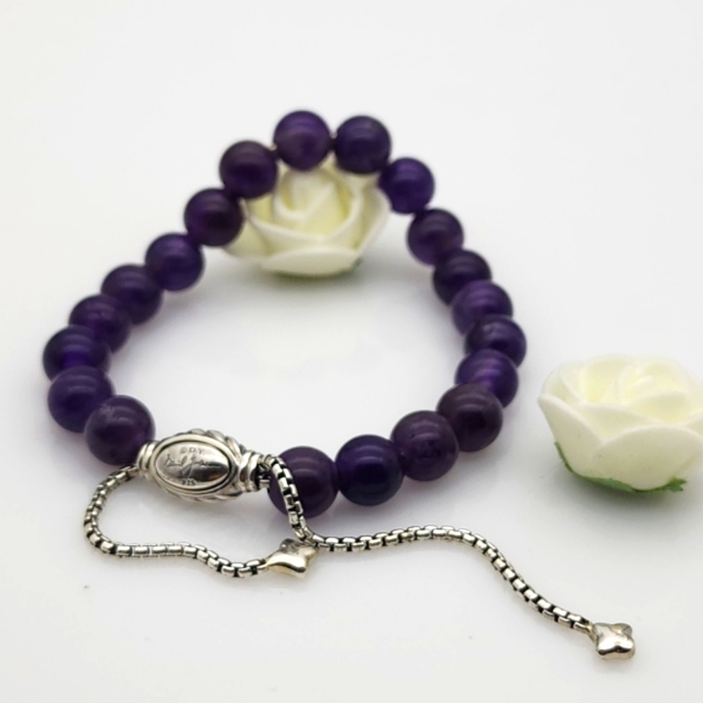 David Yurman Sterling Silver Spiritual Bead Bracelet with Amethyst